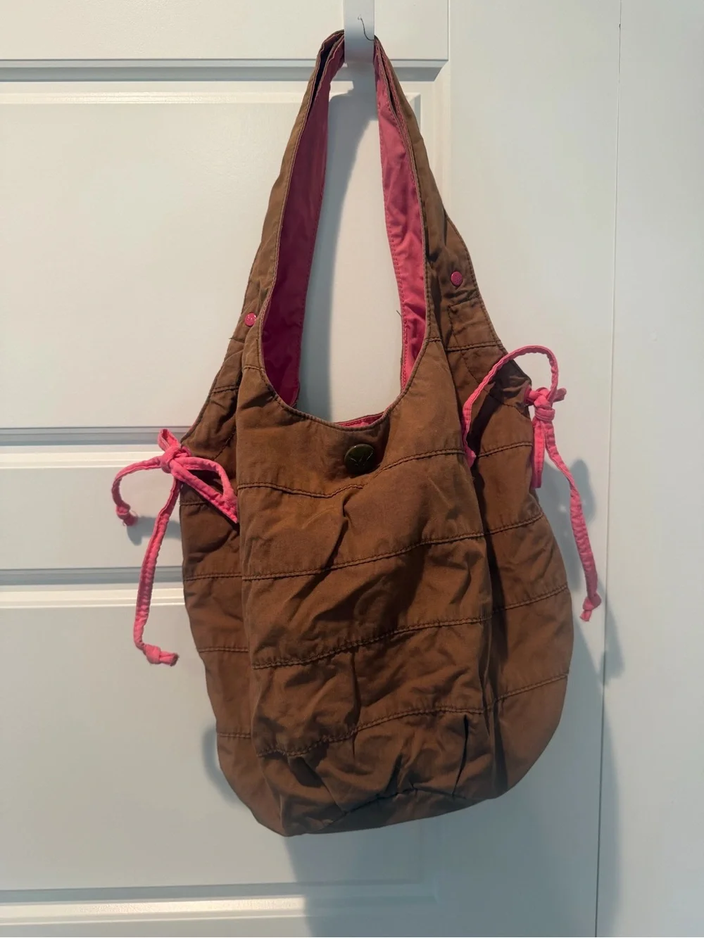 Y2K American Eagle RipStop Hobo Shoulder Bag Chocolate Brown & Pink